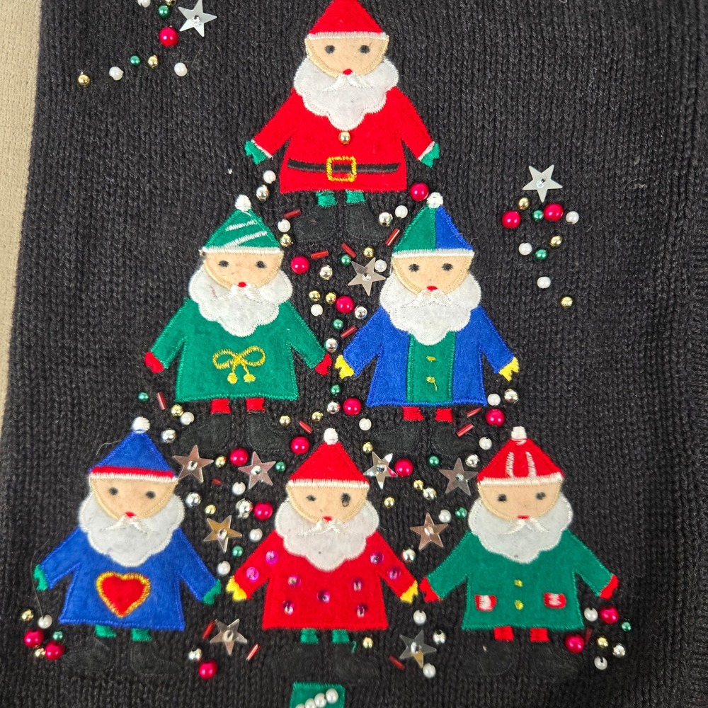 Bobbie Brooks Black Christmas Sweater Vest Santa Gnomes Beaded BB3H263 Womens S - Picture 7 of 11